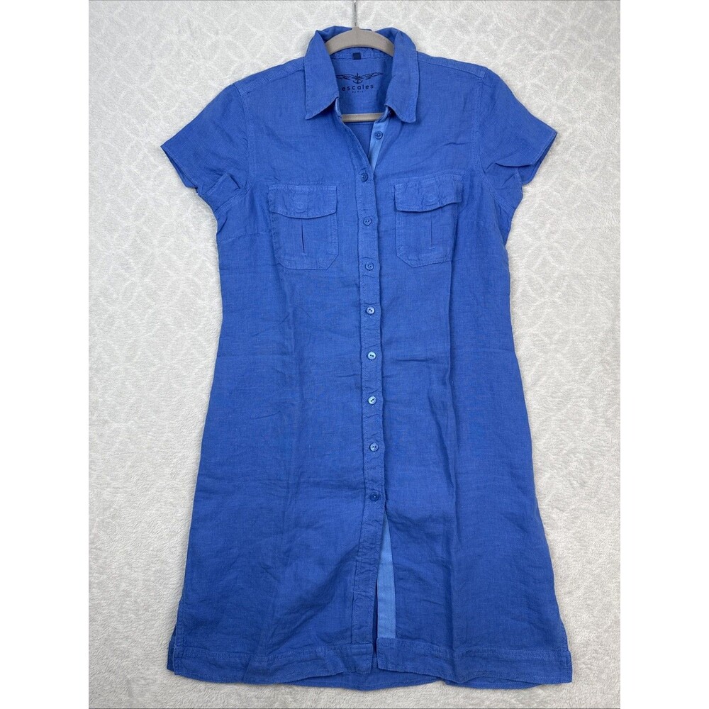 Escales Paris Shirt Dress Womens Large Blue Linen Summer Vacation Casual Preppy